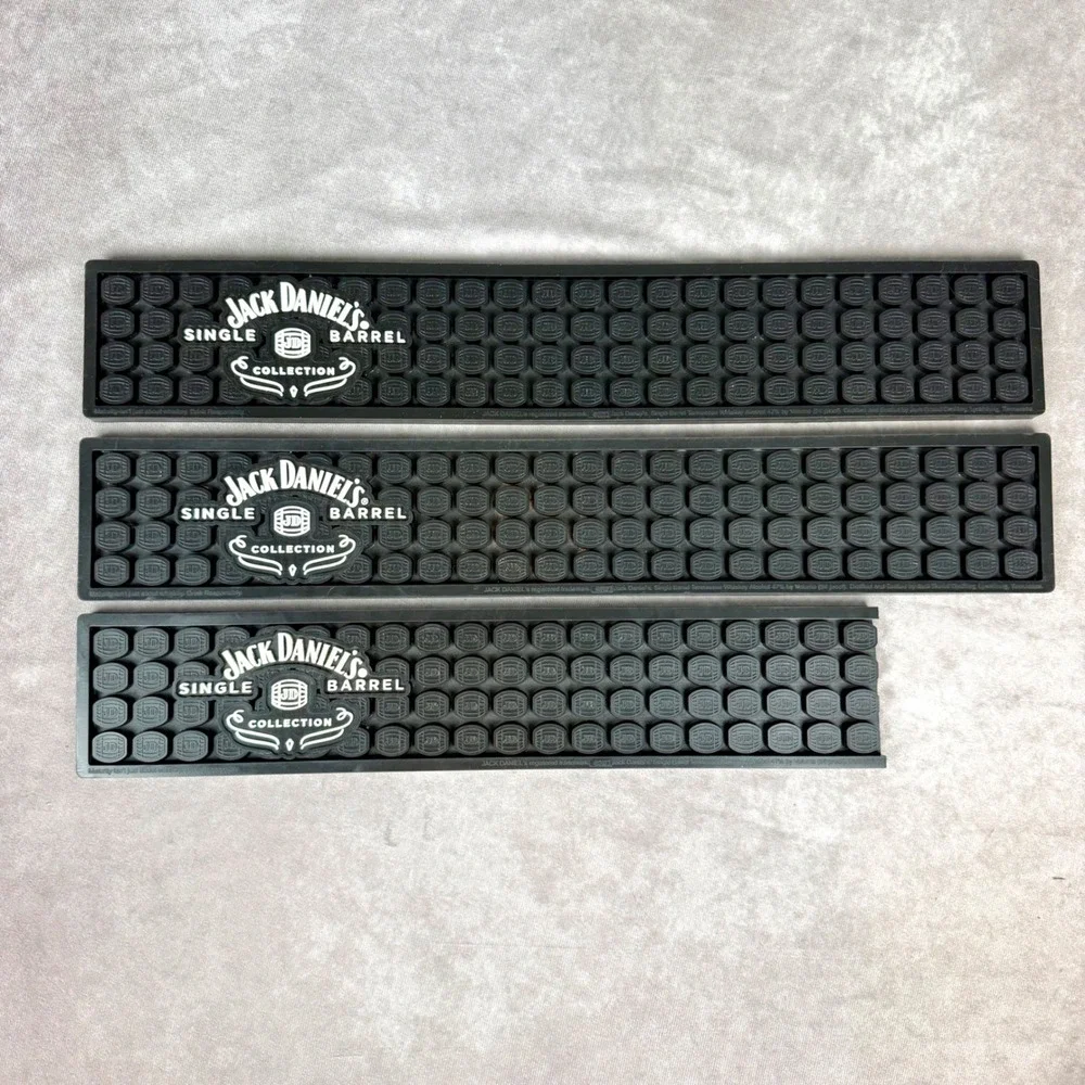 Jack Daniels Single Barrel Collection Rubber Bar Spill Mats Lot of 3 Black White